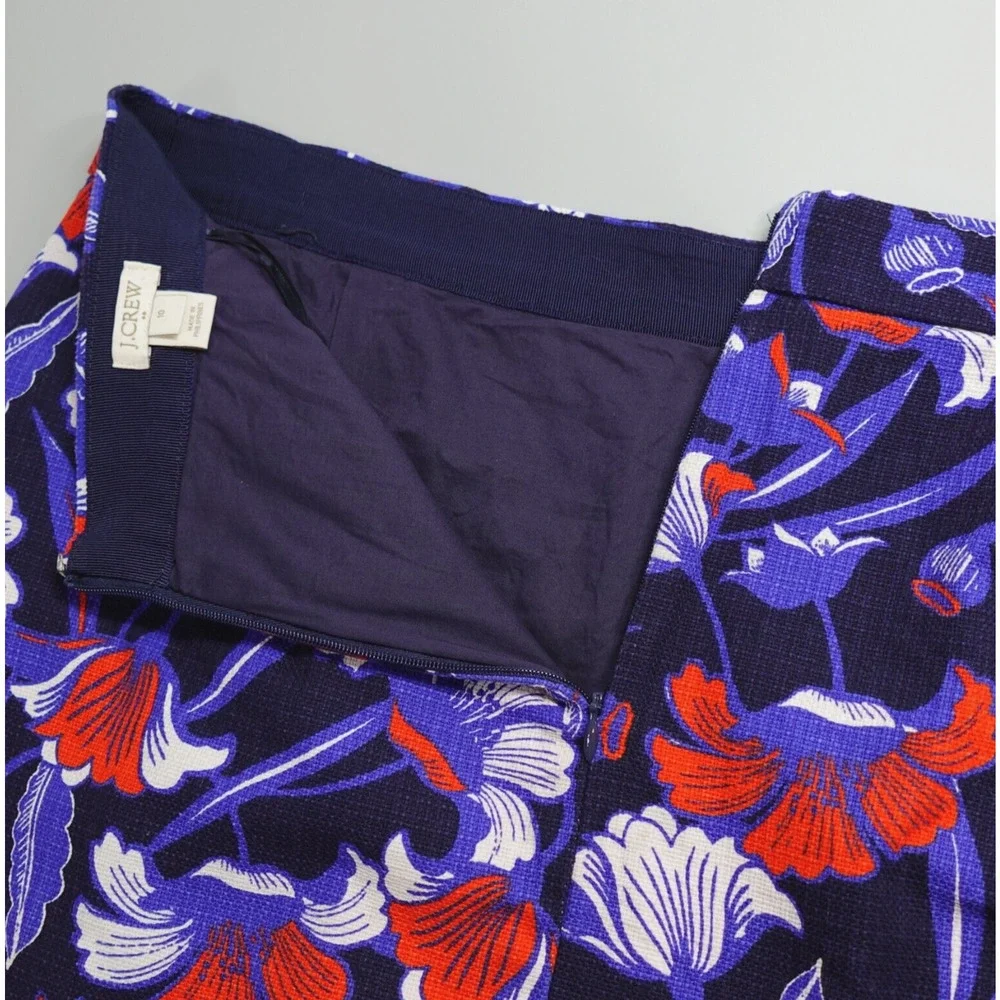 J Crew Mini Skirt 10 Blue Floral Print‎ Basketweave Mod Whimsical